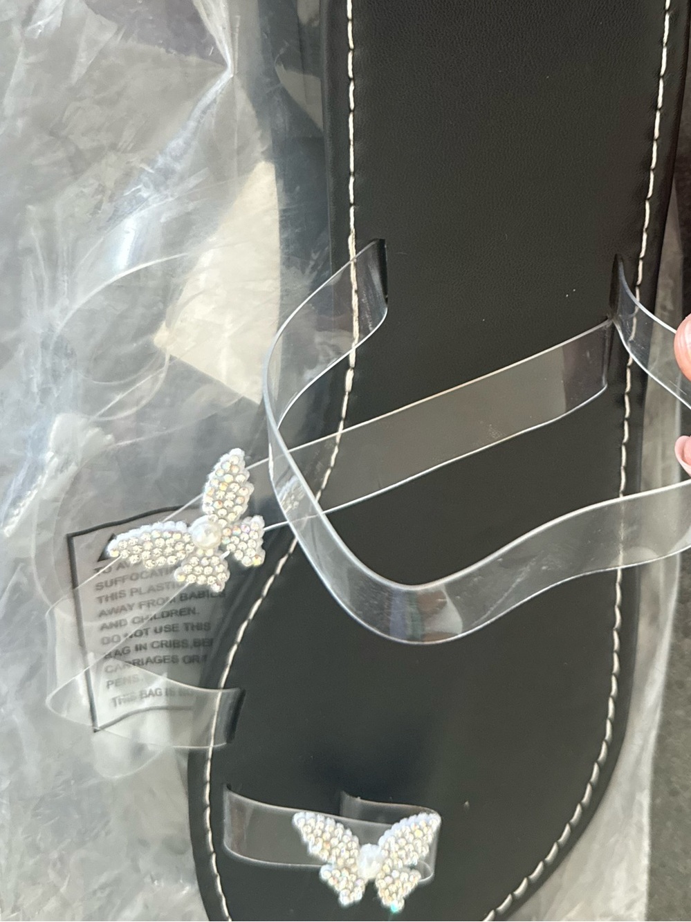 Clear Butterfly Rhinestone Flat Sandals - Women - Picture 8 of 10